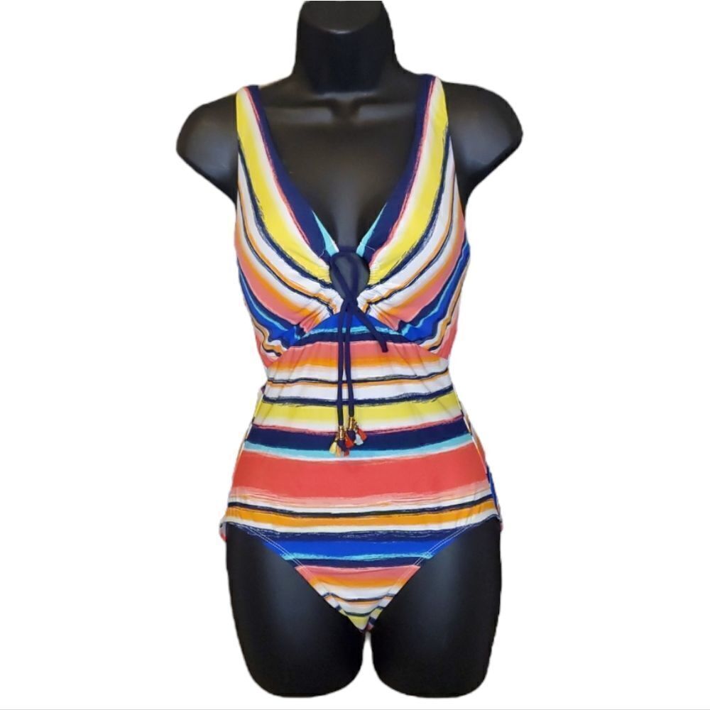 NWT Anne Cole One Piece Multicolor Stripped Swimsuit Size 8